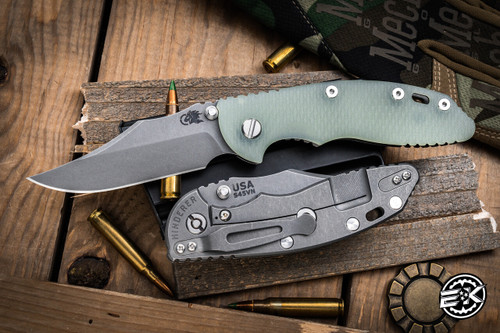 Hinderer Knives XM-18 3.5" Bowie Non Flipper Folding Knife Translucent Green G10, Working Finish