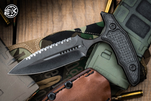 RARE-Marfione Custom/Bastinelli Hypnotic Carbon Fiber Fixed Blade Push Dagger 4.5" DLC Serrated