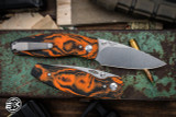 Three Rivers Manufacturing NEUTRON 2 Folding Knife Diamond Texture Tangerine Tiger Swirl G10 3" 20CV Stonewash