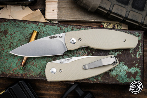 Three Rivers Manufacturing NEUTRON 2 Folding Knife Diamond Texture Desert Sand G10 3" 20CV Stonewash