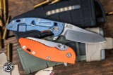 Rick Hinderer Knives XM-18 3.5" Sheepsfoot Folding Knife Orange G10, Stonewash Blue Titanium