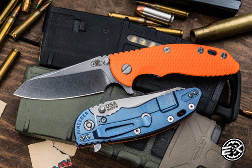 Rick Hinderer Knives XM-18 3.5" Sheepsfoot Folding Knife Orange G10, Stonewash Blue Titanium