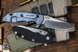 Rick Hinderer Knives XM-18 3.5" Sheepsfoot Folding Knife Black G10, Stonewash Blue Titanium