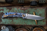 Spartan Blades Harsey Folder "Plague" Custom Engraved Blue and Bronze Titanium 3.25" S45VN Drop Point Stonewash