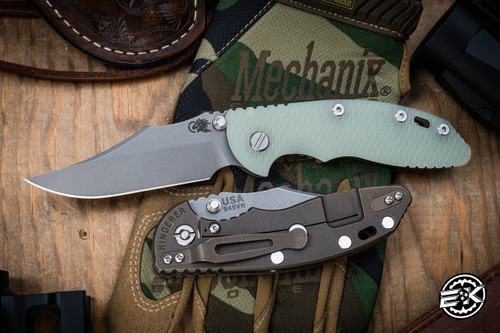 Hinderer Knives Non Flipper Folding Knife XM-18 Translucent Green G10 3.5" Bowie Battle Bronze