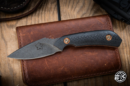 Achter Knives Custom No. 7 Fixed Blade Knife Bronze Titanium 3" Micarta Drop Point