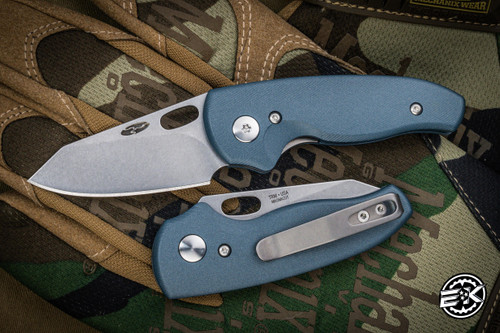 Three Rivers Manufacturing Custom NERD Folding Knife Lizard Skin Blue Titanium 2.2" MagnaCut Stonewash