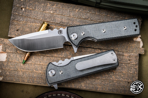 Chaves Knives Blue Label T.A.K. Flipper Knife Black Micarta 2.75" Drop Point Stonewash