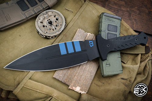 Blackside Customs Fairgate Fixed Blade Knife Blue Line Titanium G10 10" PSB27 Black