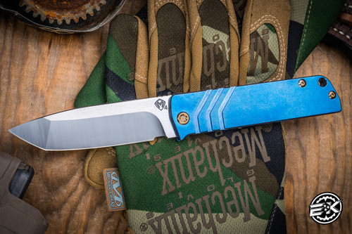 Medford The Antik Folding Knife Blue Titanium 3.6" S45VN Tumbled Tanto