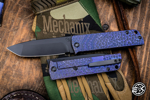 Medford The Antik Front Flipper Folding Knife Violet "Hammered" Sculpted Titanium 3.75" DLC Tanto