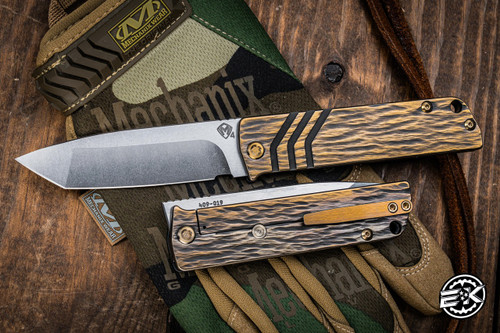 Medford The Antik Front Flipper Folding Knife Black/Bronze "Shou-Shougi-Ban" Sculpted Titanium 3.75" Tumbled Tanto