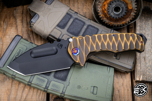 Medford Praetorian Ti Folding Knife Bronze "Contoured Tear Drop" Sculpted Titanium  3.75" DLC Tanto