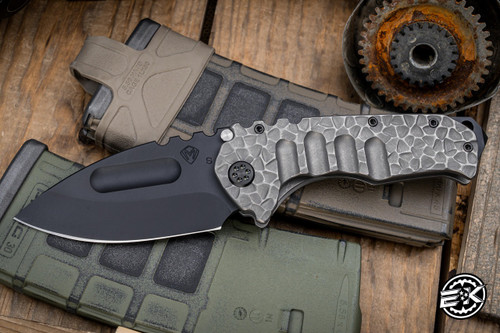 Medford Praetorian Ti Folding Knife Old-School Tumbled "Peaks-N-Valleys" Sculpted Titanium 3.75" DLC Drop Point