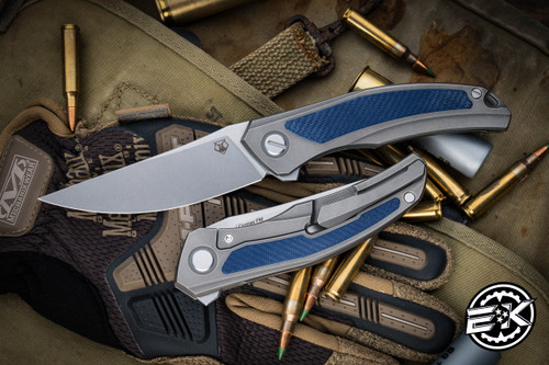 Shirogorov Ursus Quantum Folding Knife Titanium/Dark Blue G10 Inlay 3.75" Stonewash (MRBS)