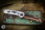 Marfione Custom Warhound Folder Satin Titanium Copper CF Inlay 3.75" Go Mai Damascus 