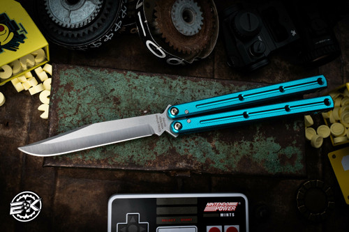 Squid Industries Krake Raken V3 Teal Butterfly Balisong 4.3" Bowie Satin