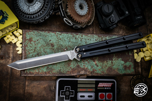 Squid Industries Krake Raken V3 Silver Butterfly Balisong 4.3" Tanto Black