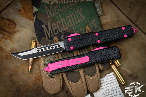 Microtech Ultratech Tri Grip Pink Hardware Hellhound OTF Automatic Knife 3.4" BlacK 119T-1PKEKS