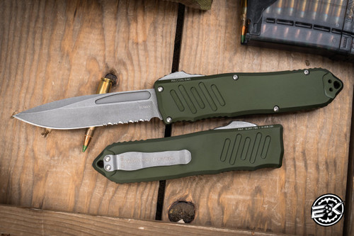 Guardian Tactical RECON-040 OTF Automatic OD Green 4" Drop Point Stonewash Serrated 118512