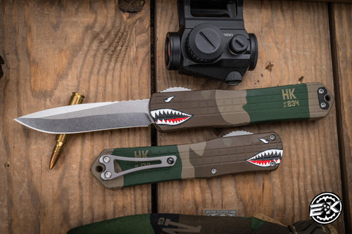 Heretic Knives Manticore X OTF Automatic A10 Edition 3.75" Recurve Stonewash H033F-2A-A10