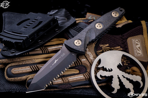 Microtech Socom Alpha Mini Fixed Blade Knife Carbon Fiber 3.72" DLC Tanto Serrated 114M-3DLCCFS