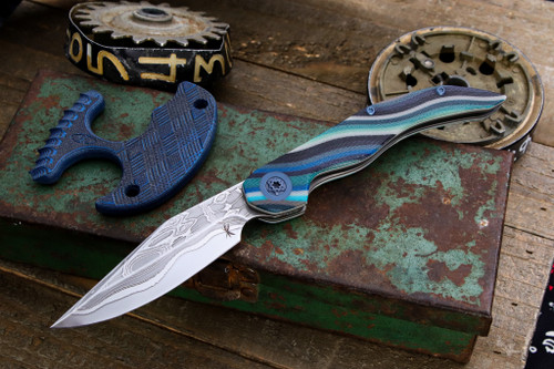 Keanison Knives Custom Whippet Blue Wave Micarta Damascus