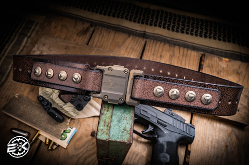 Marfione Custom "APIS" Mens Belt Distressed Dark Brown Buffalo Leather w/ Titanium Bronzed Hardware