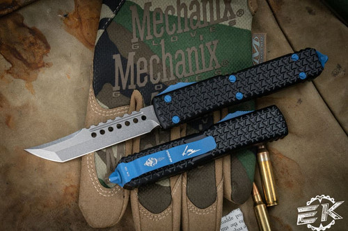 Microtech Ultratech Tri Grip Hellhound OTF Automatic Knife Patriot Blue Hardware 3.4" Stonewash 119T-10PBEKS (EKnives EKclusive)