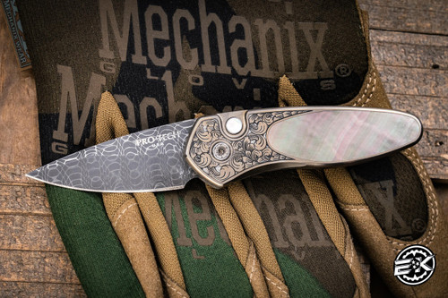 Preowned-Protech Sprint Bruce Shaw Automatic Folding Knife Bronze Titanium 2" Spear Point Damascus