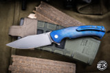 Preowned-(Left Hand) Herman Custom Mantis Blue Titanium Milled  3.75" M390 Stonewash