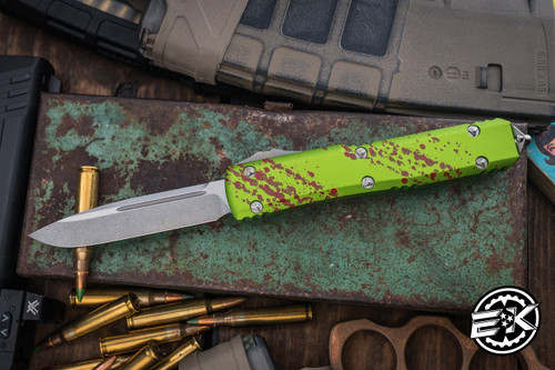 Microtech ZombieTech Ultratech OTF Automatic Knife Green/Red 3.4" Drop Point Stonewash 121-10Z