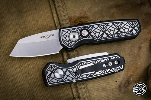 ProTech Runt 5 Custom Nexus "Since 1999" Stainless Steel Automatic Folding Knife 1.9" Reverse Tanto MagnaCut 2024.004