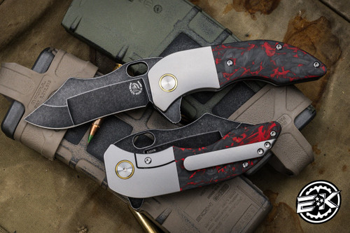 Red Horse Knife Works War Pig Red Marbled Carbon Fiber Frame Folding Knife 3.25" Black Stonewash