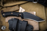 RMJ Tactical "Peregrine" Fixed Blade Knife Black G10 4.25" Recurve Tanto Textured Blackout