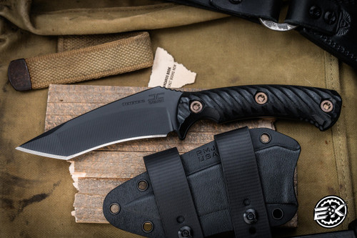 RMJ Tactical "Peregrine" Fixed Blade Knife Black G10 4.25" Recurve Tanto Textured Blackout