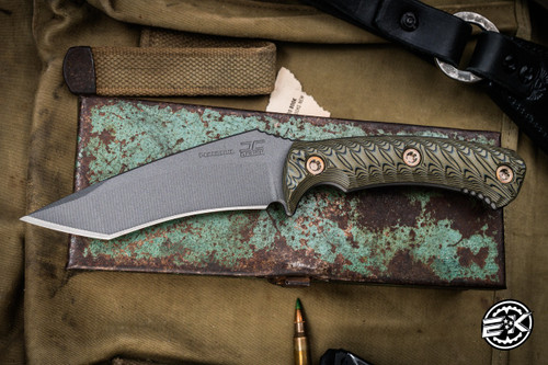 RMJ Tactical "Peregrine" Fixed Blade Knife Dirty Olive G10 4.25" Recurve Tanto Tungsten