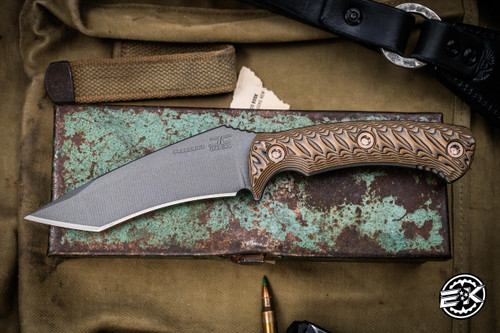 RMJ Tactical "Peregrine" Fixed Blade Knife Hyena Brown G10 4.25" Recurve Tanto Tungsten