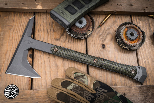 RMJ Tactical Ragnarok 14 Tomahawk Dirty Olive G10 3.5" 80CRV2 Tungsten