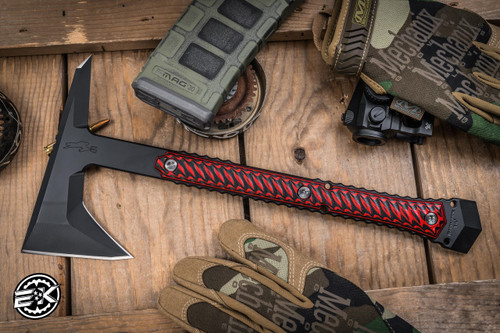 RMJ Tactical Ragnarok 14 Tomahawk Black Widow Red G10 3.5" 80CRV2 Graphite Black RAG-GB/BW