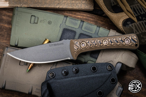 RMJ Tactical "Utsidihi" Fixed Blade Knife Hyena Brown 3.5" Tungsten