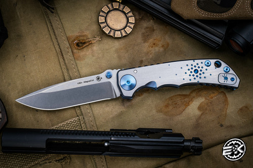 Spartan Blades Custom SHF Harsey Folding Knife Satin/Blue "Dot Matrix" Titanium 4" MagnaCut Drop Point