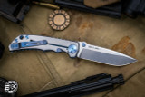 Spartan Blades Custom SHF Harsey Folding Knife Satin/Blue "Dot Matrix" Titanium 4" MagnaCut Drop Point