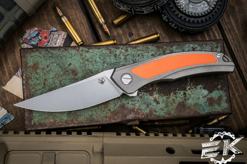 Shirogorov Ursus Quantum Folding Knife Titanium/Orange G10 Inlay 3.75" Stonewash (SRBS)