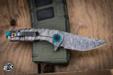 Christensen Knifeworks "Small Dreadeye" Rock Titanium Tiffany Blue CF Accents 3" Gatorhide Damascus