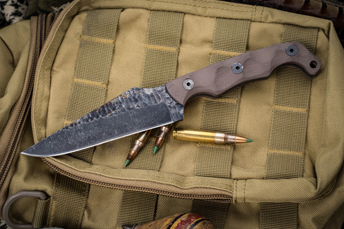 Stroup Knives TU2 Fixed Blade Knife FDE G10 4.5" Acid Wash Carved Pike 