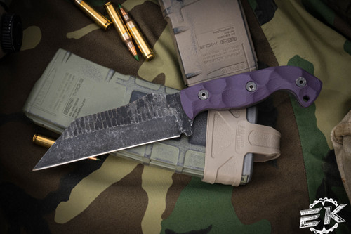 Stroup Knives TU3 "The Viking" Fixed Blade Knife Purple G10 4.75" Acid Wash Carved Wharncliffe