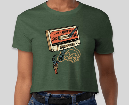 EKnives Cassette Tape Logo Womens Cropped T-Shirt Green Next Level