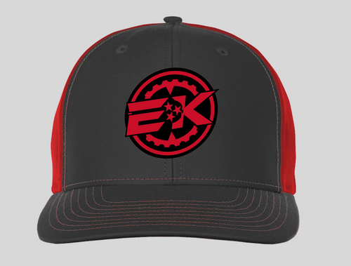 EK Logo Snapback Trucker Hat One Size Fits All Richardson Twill Gray/Red